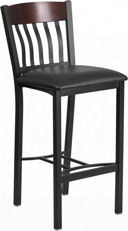 Eclipse Series Xu-dg-60618b-wal-blkv-gg 43" Barstool With Slat Back Stretchers And Vinyl Seat In Walnut And