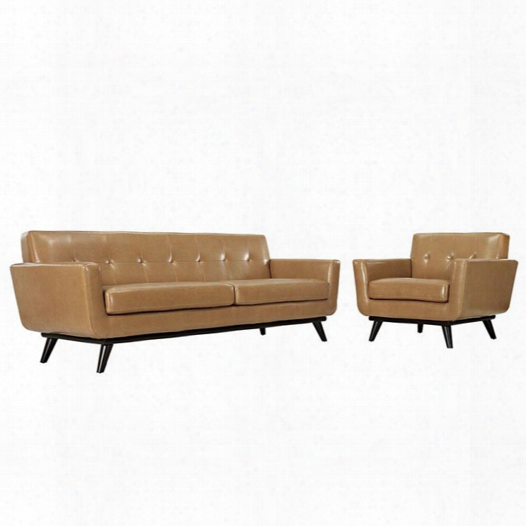 Eei-1766-tan-set Engage 2 Piece Leather Living Room Set In