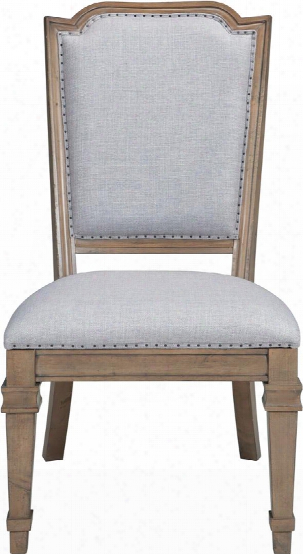 Florence Collection 180202 42" Side Chair With Vintage 18th Century French Neoclassic Design Nail Head Trim Grey Fabric Upholstery And Solid Pine