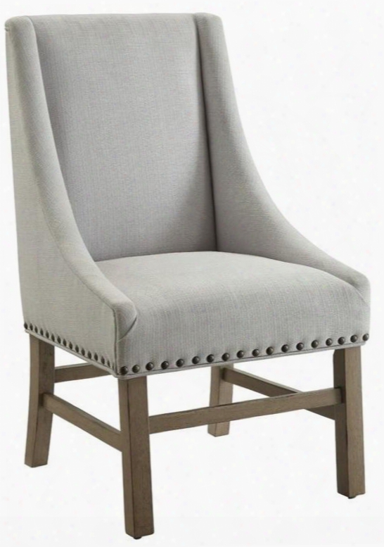 Florence Collection 180252 39" Side Chair With Nail Head Trim Natural Wood Construction Webbed Seating And Fabric Upholstery In Light Grey