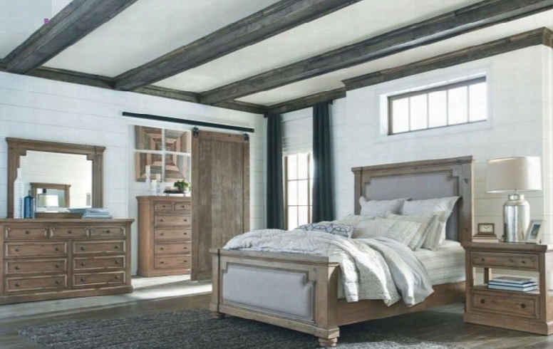 Florence Collection 205171keset 5 Pc Bedroom Set With Eastern King Size Panel Bed + Dresser + Mirror + Chest + Nightstand In Rustic Smoke