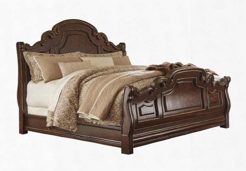 Florentown Collection B715-54/57/96 Queen Size Sleigh Bed With Metallic Highlights Serpentine Shapes And Furniture Grade Resin Components In Dark