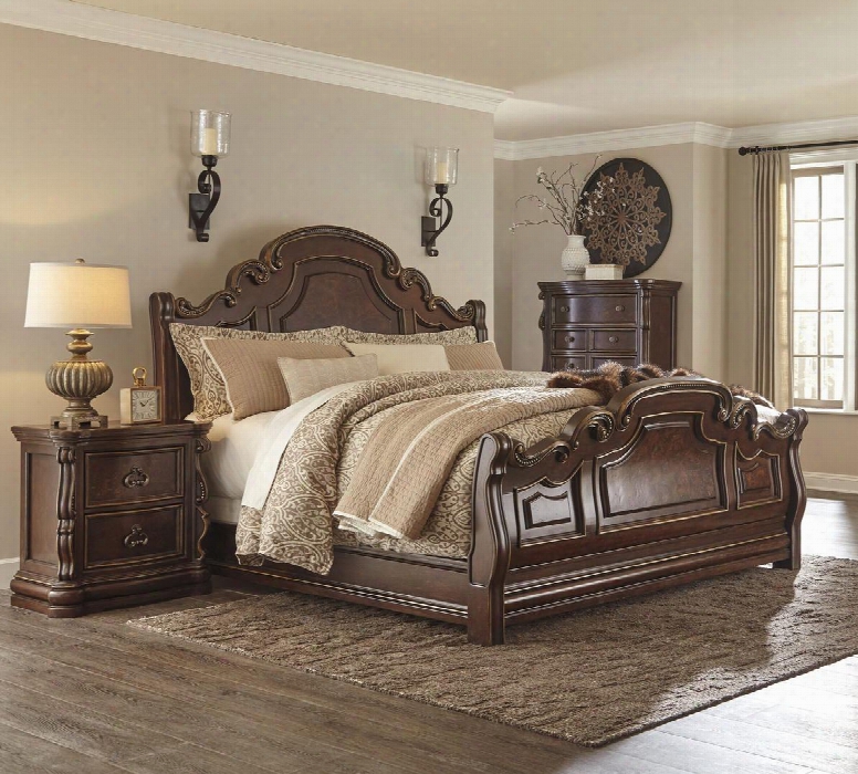 Florentown Queen Bedroom Set With Sleigh Bed And Nightstand In Dark