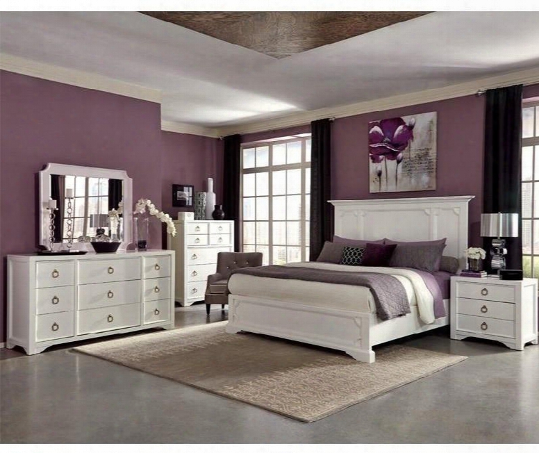 Furiani Colldction 203351keset 5 Pc Bedroom Set With Eastern King Size Panel Bed + Dresser + Mirror + Cest + Nightstand In White