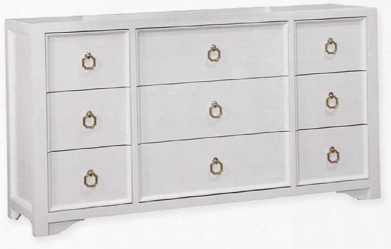 Furiani Collection 203353 70" Ddesser With 9 Drawers Cedar Lined Bottom Drawer Metal Hardwar E And Poplar Wood Construction In White