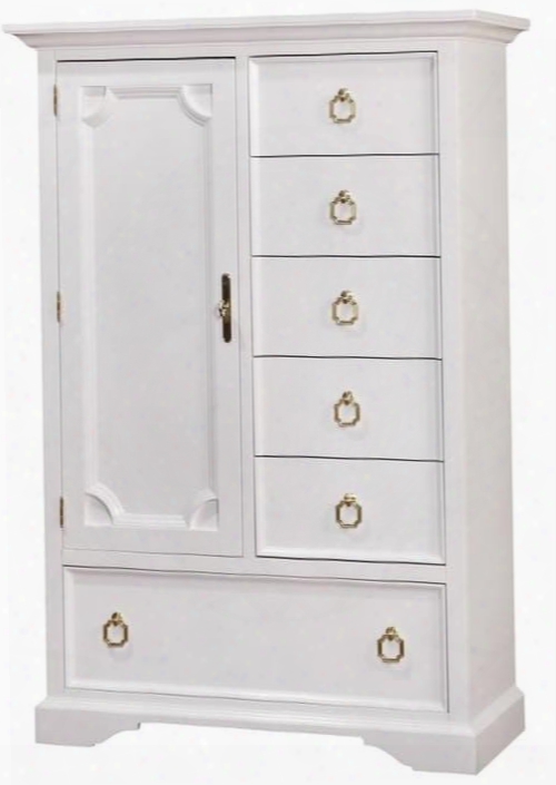 Furiani Collection 203356 47" Man's Chest With 6 Drawers 1 Door Adjustable Shelves Mirror On Door Metal Hardware And Poplar Wood Construction In White