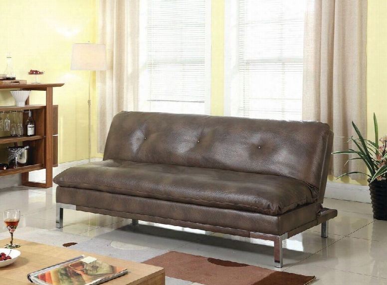 Futons Collection 300681 Sofa Bed With Chromed Steel Legs Pillow Top Seating Sinuous Spring Base And Leatherette Upholstery In Two-tone Brown