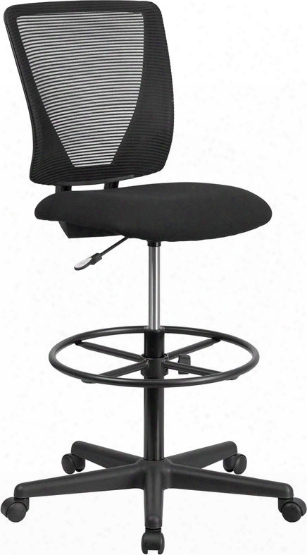 Go-2100-gg 43" - 49" Ergonomic Mid-back Drafting Chair With Black Fabric Seat  Adjustable Foot Ring Mesh Back And Dual Wheel