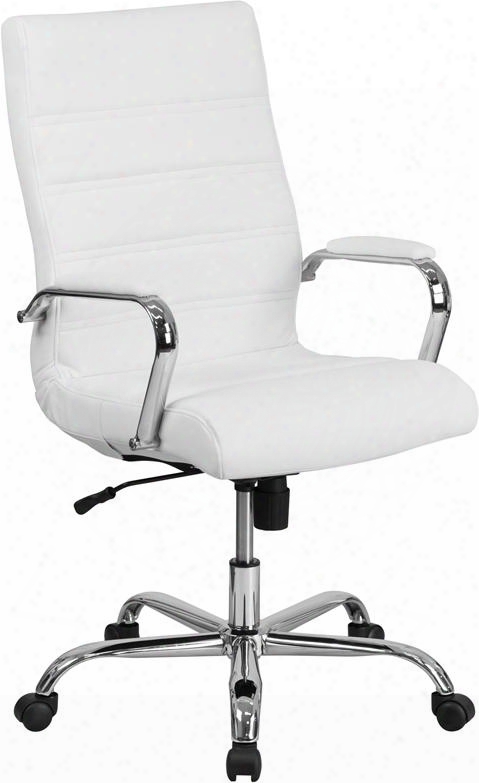 Go-2286h-wh-gg 39" - 43" High-back Executive Office Chair With Leathersoft Upholstery Chrome Arms And Waterfall Seat In