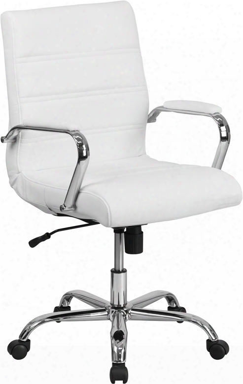 Go-2286m-wh-gg 37" - 41" Mid-back Exeecutive Office Chair With Leathersoft Upholstery Chrome Base And Waterfall Seat In
