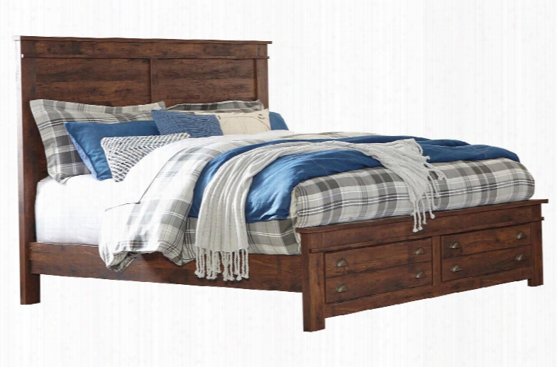 Hammerstead Collection B407-56s/58/95/b100- 14 King Size Storage Panel Bed With Replicated Cherry Grain Details 2 Footboard Drawers And Cup Pull Handles In