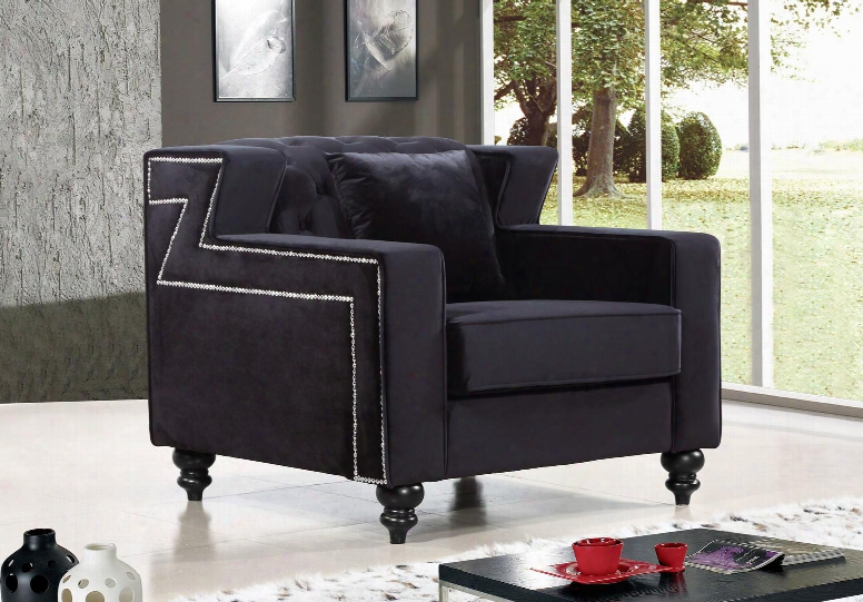 Harley Collection 616bl-c 39" Chair With Velvet Upholstery Tufted Back Silver Nailheads And Contemporary Style In