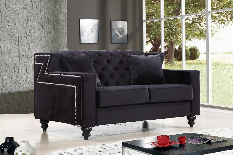 Harley Collection 616bl-l 62" Loveseat With Velvet Upholstery Tufted Back Silver Nailheads And Contemporary Style In