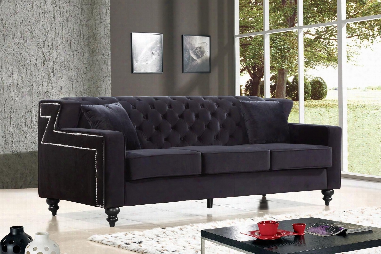 Harley Collection 616bl-s 86" Sofa With Velvet Upholstery Tufted Back Silver Nailheads And Contemporary Style In
