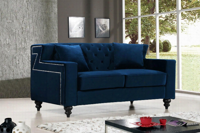 Harley Colleftion 616navy-l 62" Loveseat With Velvet Upholstery Tufted Back Silver Nailheads And Contemporary Style In