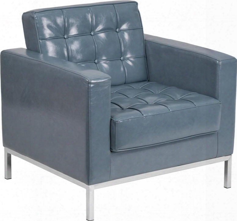 Hercules Lacey Series Zb-lacey-831-2-chair-gy-gg 33" Reception Chair With Leathersoft Upholstery Stainless Steel Legs And Button Tufted Seat & Back In