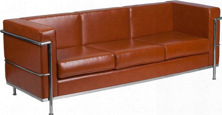 Hercules Regal Series Zb-regal-810-3-sofa-cog-gg 79" Leather Couch With Encasing Frame Straight Arm Design And Integrated Stainless Steel Legs In