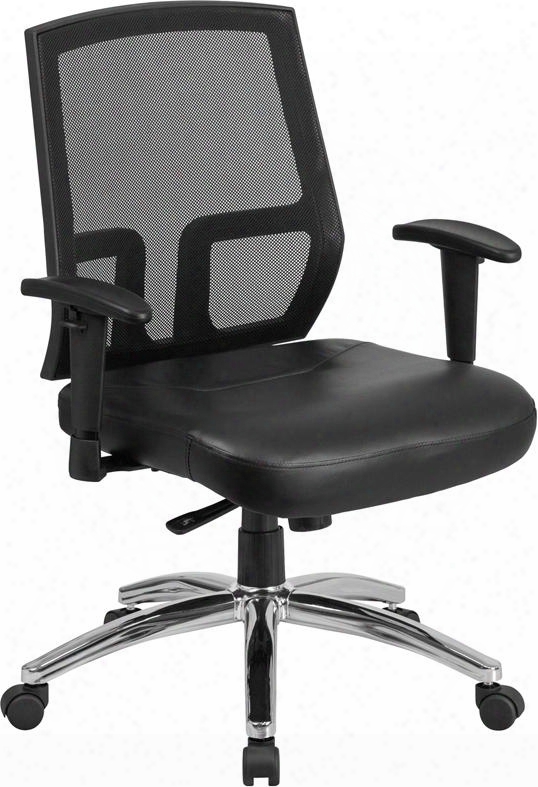 Hercules Series Cp-a337a01-lea-gg 37" - 40" Executive Swivel Chair With Adjustable Arms Ventilated Mesh Back And Padded Black Leathersoft Upholstered