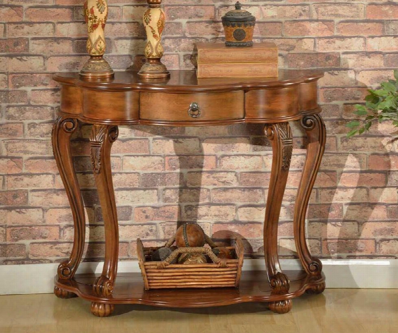 Hf024 36" Old World Entry Table With Cabriole Legs Bun Feet Bottom Shelf Ans One Drawer In Cherry