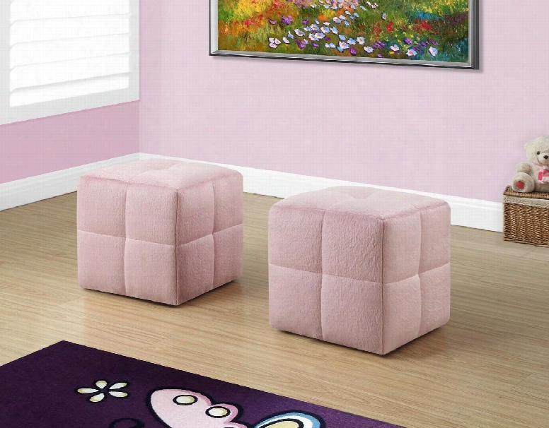 I 8165 12" 2 Piece Ottoman With Sturdy Construction Comfortably Padded And Tufted In Fuzzy Pink