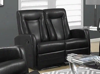 I 82bk-2 50" Recliner With Bonded Leather Padded Head Rest And Contoured Back Cushion In