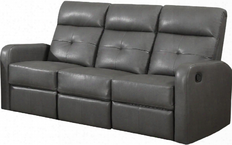 I 85gy-3 72" Reclining Sofa With Lumbar Support Comfortably Padded And Bonded Leather In Charcoal