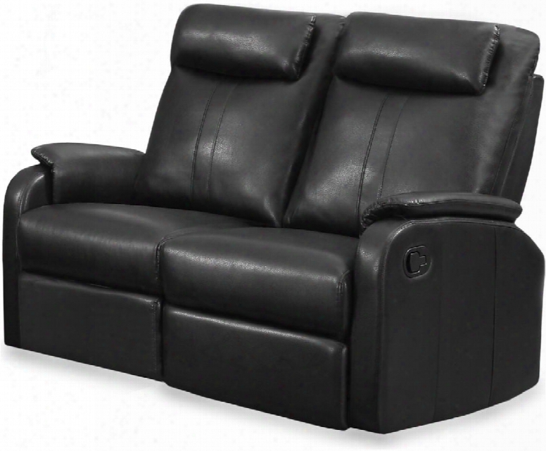 I 87bk-2 50" Reclining Love Seat With Lumbar Support Comfortably Padded And Bonded Leather In