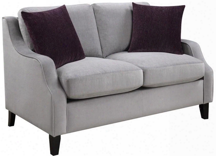 Isabelle Collection 508038 61" Loveseat With Sloping Track Arms Tapered Legs Reversible Cushions Eggplant Accent Pillows And Fabric Upholstery In Graphite