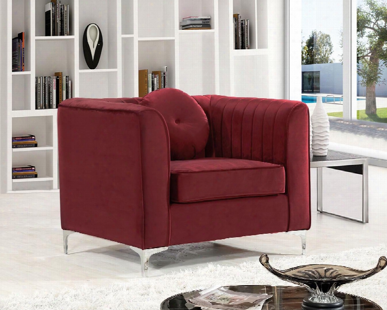 Isabelle Collection 612burg-c 39" Chair With Velvet Upholstery Chrome Legs Piped Stitching And Contemporary Style In