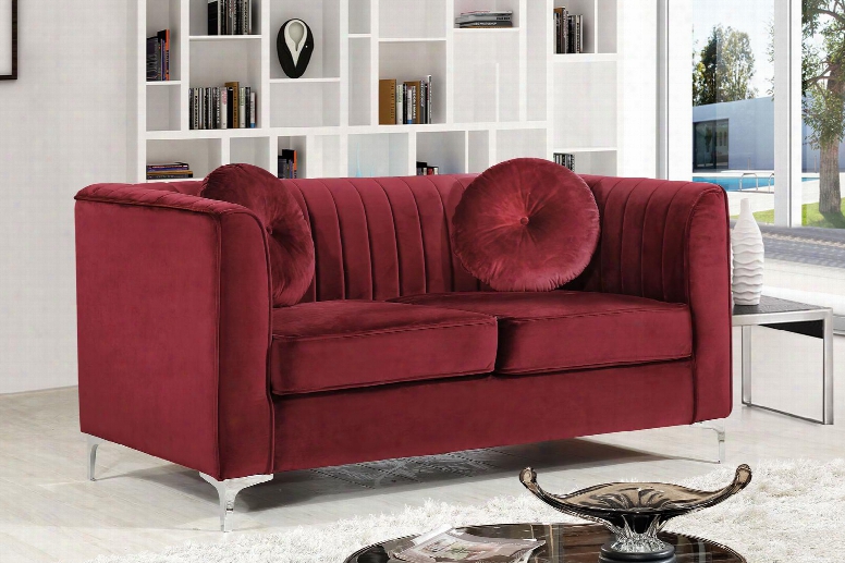 Isabelle Collection 612burg-l 62" Loveseat With Velvet Upholstery Chrome Legs Piped Stitching And Contemporary Style In