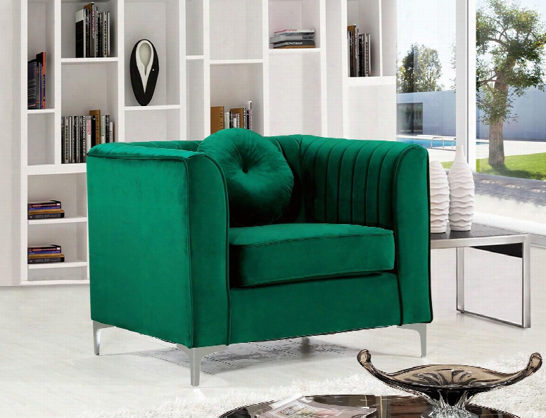 Isabelle Collection 612green-c 39" Chair With Velvet Upholstery Chrome Legs Piped Stitching And Contemporary Style In