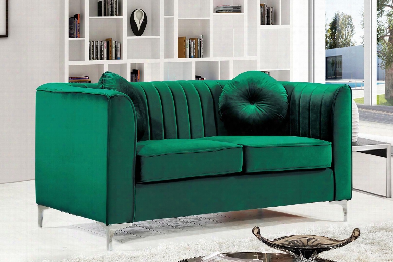 Isabelle Collection 612green-l 62" Loveseat With Velvet Upholstery Chrome Legs P Iped Stitching And Contemporary Style In