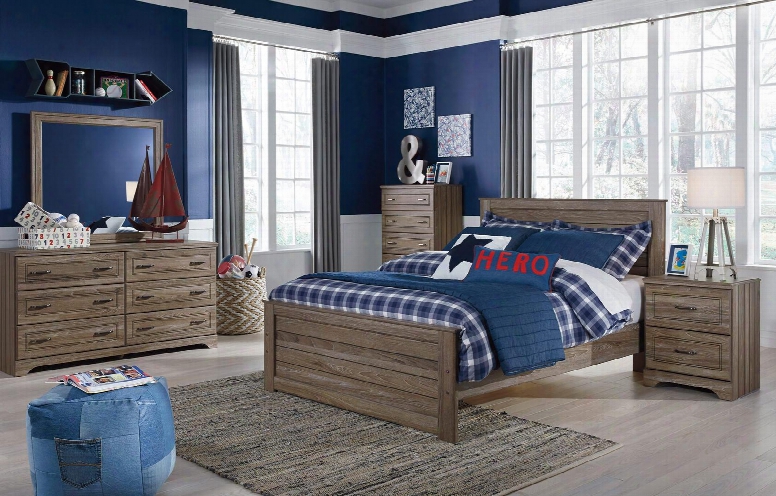 Javarin Full Bedroom Set With Panel Bed Dresser Mirror 2x Nightstands And Chest In Greyish
