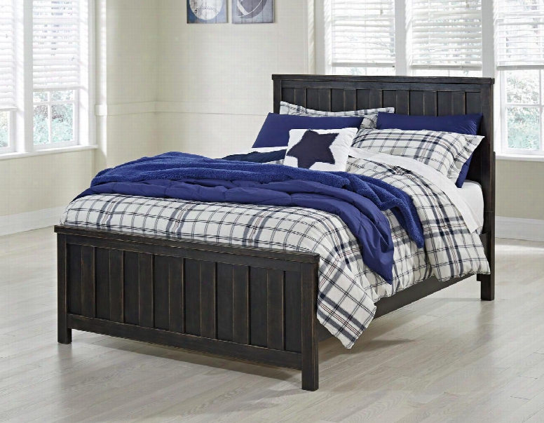 Jaysom Collection B521-87/84/86 Full Size Panel Bed  With Gentle Distressing And Overlay Slat Design On Headboard And Footboard In