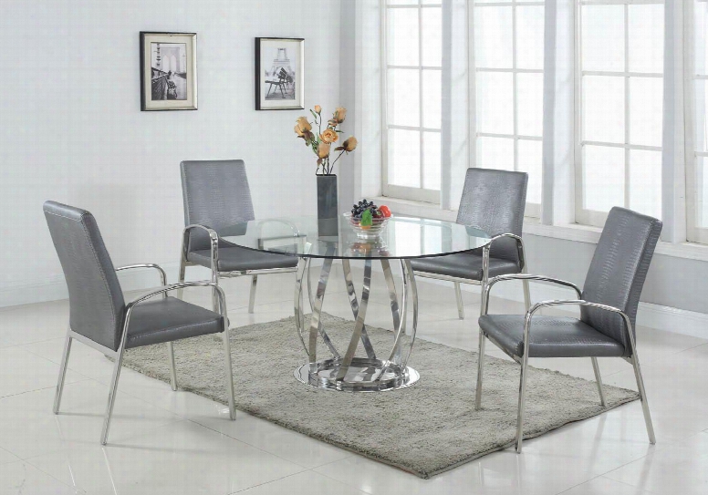 Judith Collection Judith-5pc-set 5-piece Dining Room Set With Dining Table And 4x Arm Chairs In Stainless