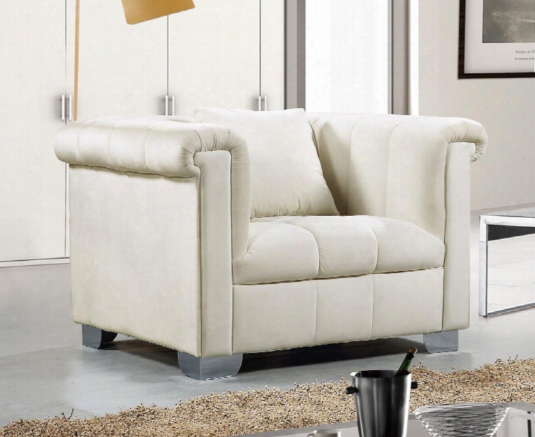 Kayla Collection 615cream-c 46" Chair With Velvet Upholstery Chrome Legs And Contemporzry Style In