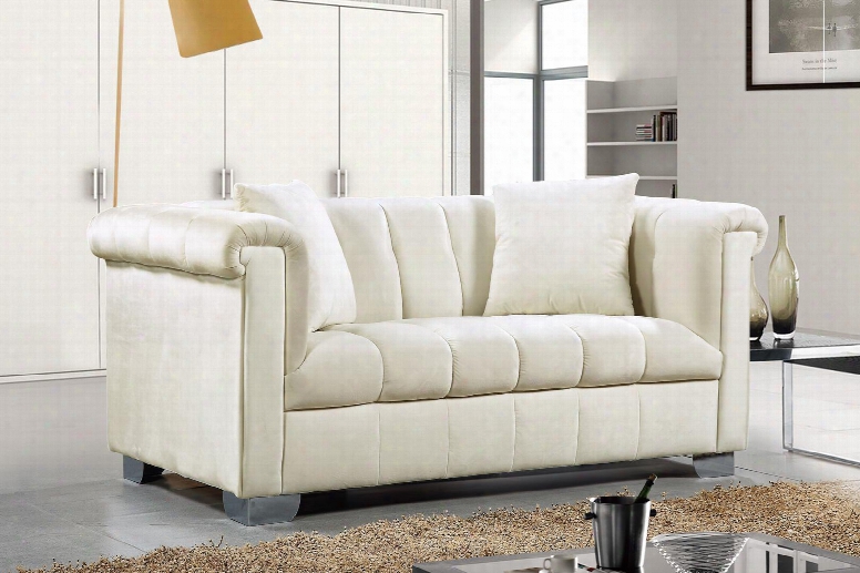 Kayla Collection 615cream-l 68" Loveseat With Velvet Upholstery Chrome Legs And Contemporary Style In