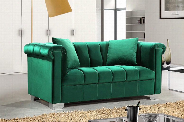 Kayla Collection 615green-l 68" Loveseat With Velvet Upholstery Chrome Legs And Contemporary Style In