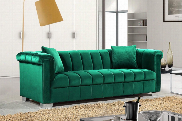 Kayla Collection 615green-s 90" Sofa With Velvet Upholstery Chrome Legs And Contemporary Style In