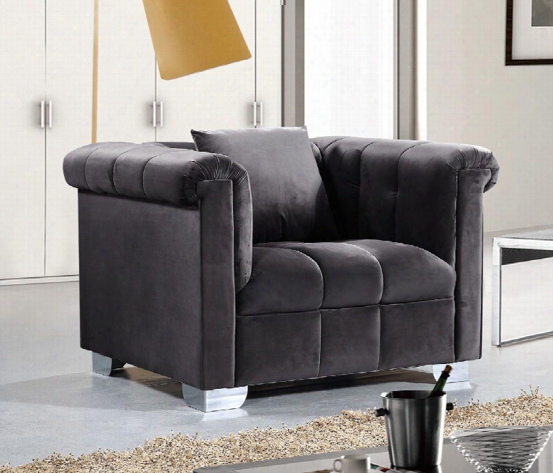 Kayla Collection 615grey-c 46" Chair With Velvet Upholstery Chrome Legs And Contemporary Style In