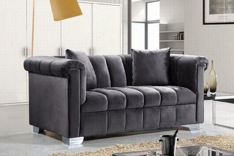 Kayla Collection 615grey-l 68" Loveseat With Velvet Upholstery Chrome Legs And Contemporary Style In