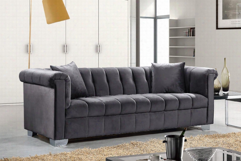 Kayla Collection 615grey-s 90" Sofa With Velvet Upholstery Chrome Legs And Contemporary Style In