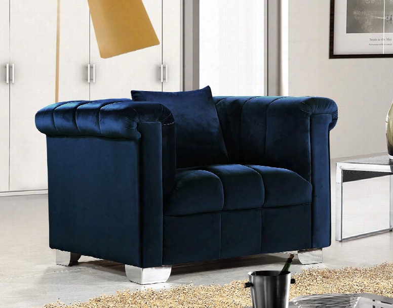 Kayla Collection 615navy-c 46" Chair With Velvet Upholstery Chrome Legs And Contemporary Style In