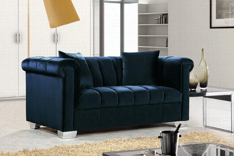 Kayla Collection 615navy-l 68" Loveseat With Velvet Upholstery Chrome Legs And Contemporary Style In