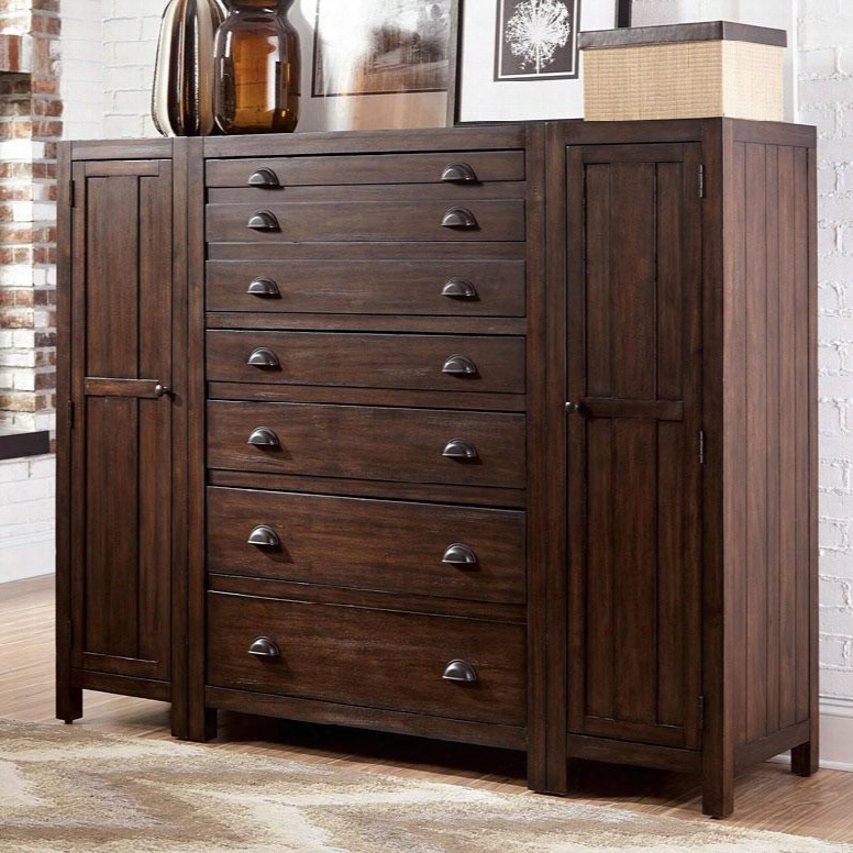 Lancaster Collection 204295set 3 Pc Bedroom Set With Chest + Left Side Wardrobe Cabinet + Right Side Wardrobe Cabinet In Wire-brushed Acacia Cocoa