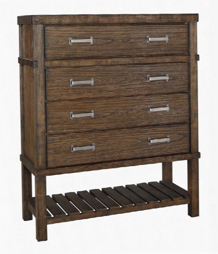 Leystone Collection B614-46 4" 4-drawer Chest With Felt-lined Top Drawer Wire Brushed Texture And Bottom Shelf In Dark