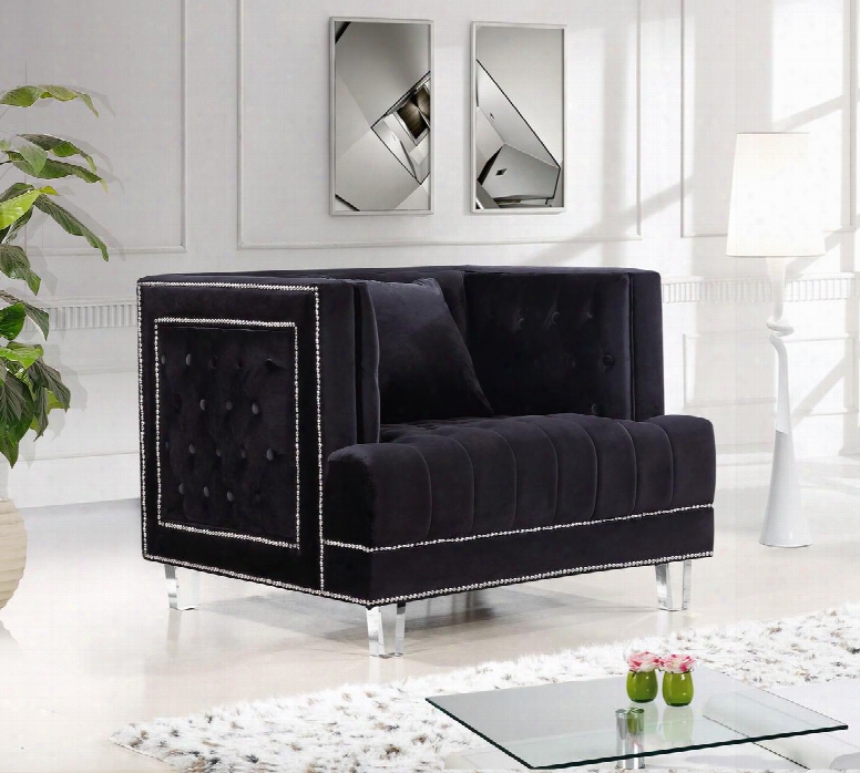 Lucas Collection 609bl-c 41" Chair With Velvet Upholstery Silver Nail Heads Tufted Cushions And Contemporary Style In