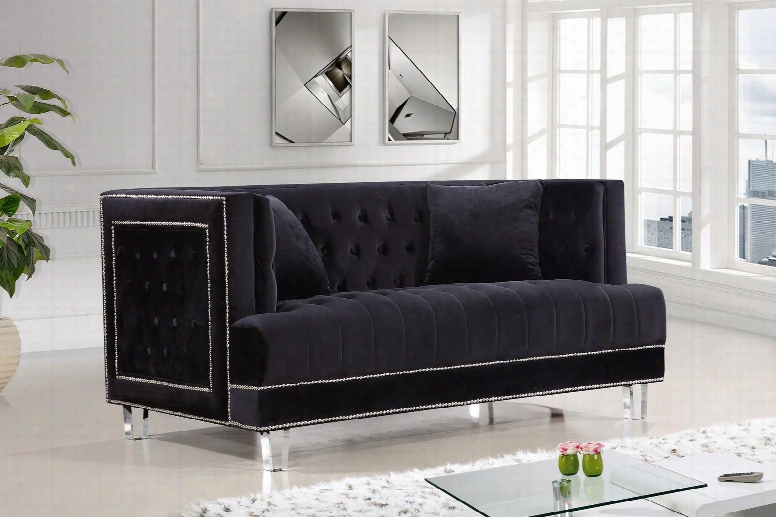 Lucas Collection 609bl-l 64" Loveseat With Velvet Upholstery Silver Nail Heads Tufted Cushions And Contemporary Style In