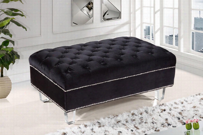 Lucas Colleciton 609bl-ott 38" Ottoman With Velvet Upholstery Silver Nail Heads Tufted Cushions And Contemporary Style In