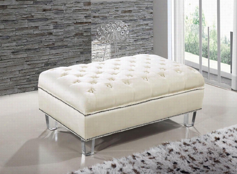 Lucas Collection 609cream-ott 38" Ottoman With Velvet Upholstery Silver Nail Heads Tufted Cushions And Contemporary Style In